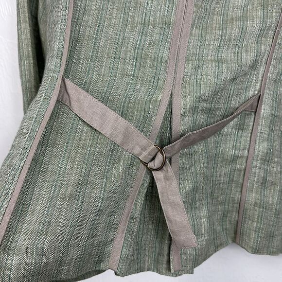 Spanner Linen Green Long Sleeve Striped Zip Up Jacket Size 14 - Picture 5 of 12